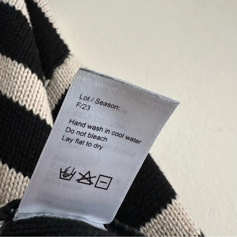 Denimist Cropped Sailor Stripe Turtleneck Sweater in Black/Tan - Picture 7 of 11